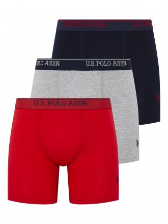 U.S. POLO ASSN. 3Pack boxerky s prodlouženou nohavičkou 80454 tm.modrá, šedá, červená 